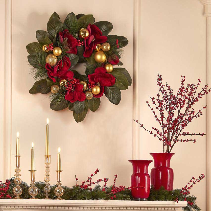 Confezione da 4 mini ghirlande natalizie da 13 cm con nastro per decorazioni natalizie, finestre, pareti, porte d'ingresso (rosso Confezione da 4 mini ghirlande natalizie da 13 cm con nastro per decorazioni natalizie, finestre, pareti, porte d'ingresso (rosso