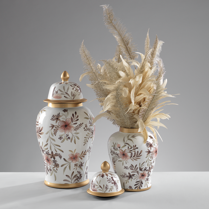 MASCAGNI CASA Potiche Vaso Barattolo in Ceramica Piccola 35,5cm con Fiori