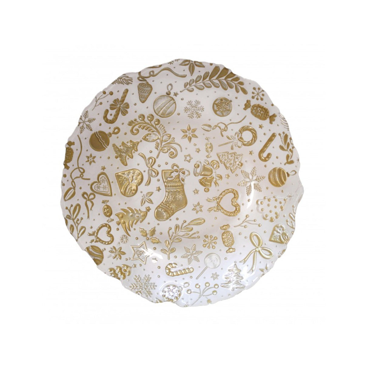 BRANDANI - Ciotola Centrotavola Christmas Bianco/Oro cm 30 Tavola Natalizia Vetro 83751