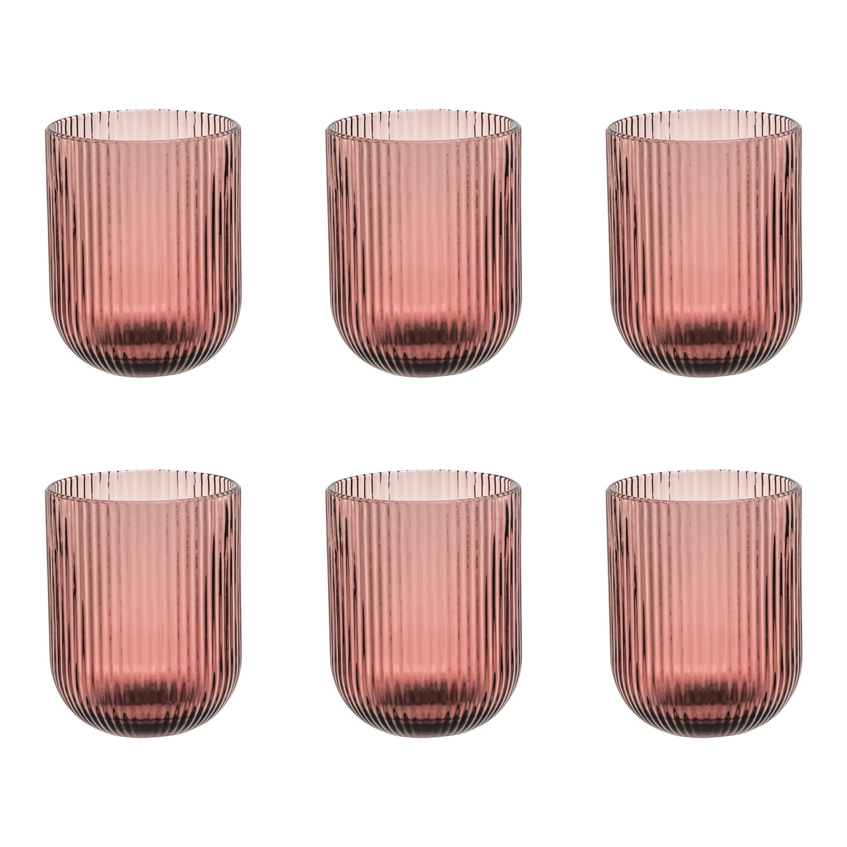 Set 6 bicchieri Twisty Rose & Tulipani in vetro rosa zigrinato 260 ml