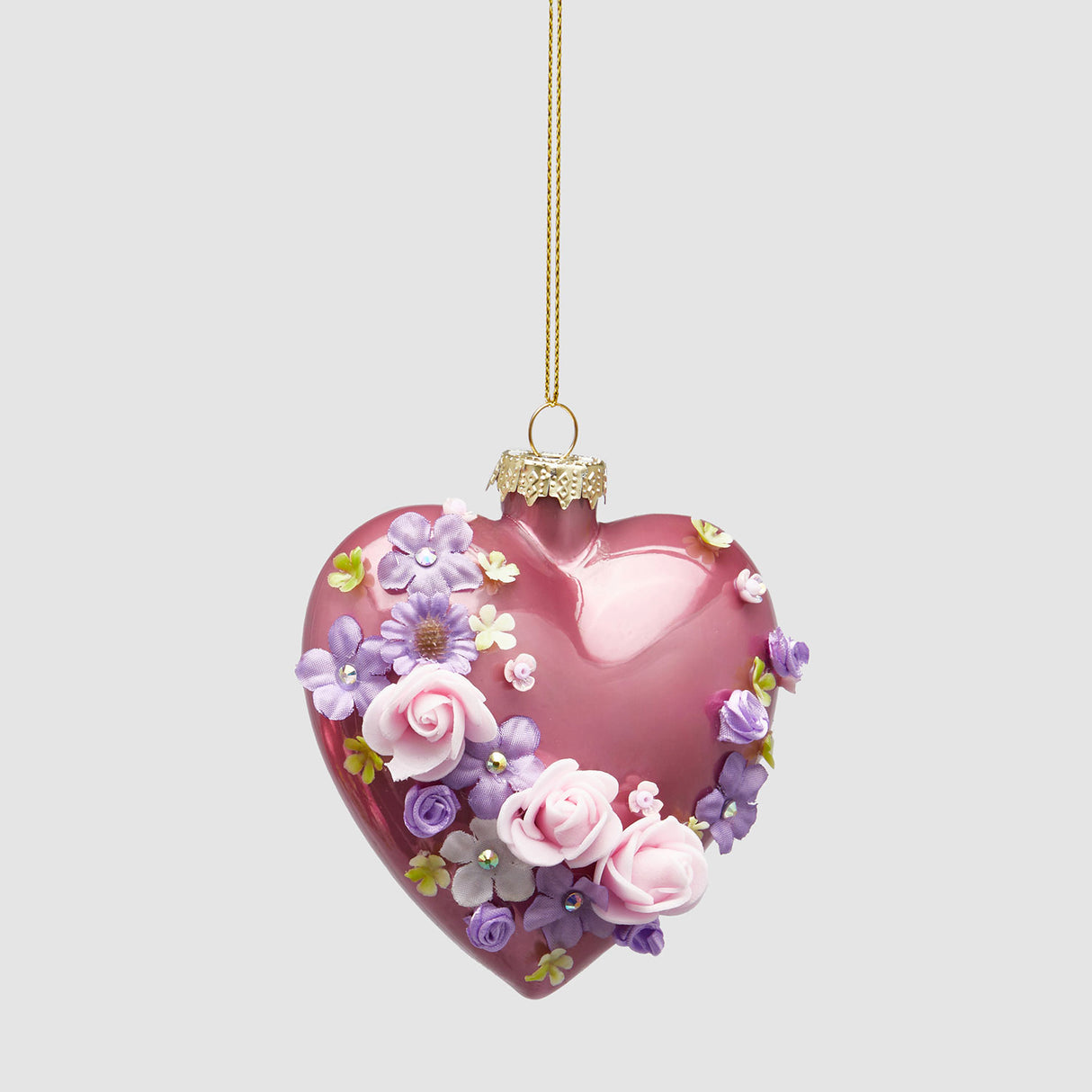 EDG Enzo De Gasperi Decorazione Pasquale Cuore da Appendere con Rose 10cm in Vetro Magenta Scuro