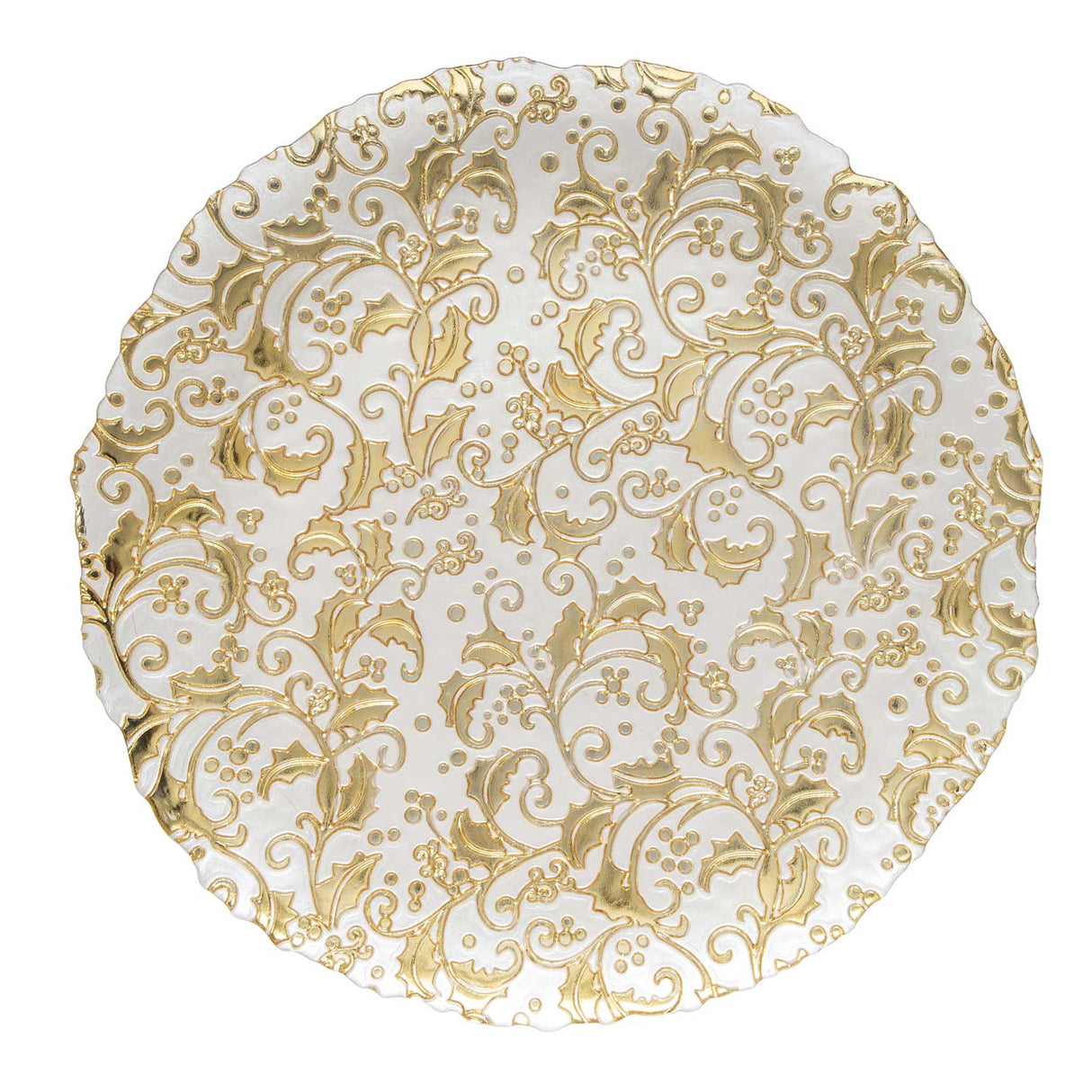 EASY LIFE Piatto Natalizio Bianco con Decoro Oro 33cm Vetro