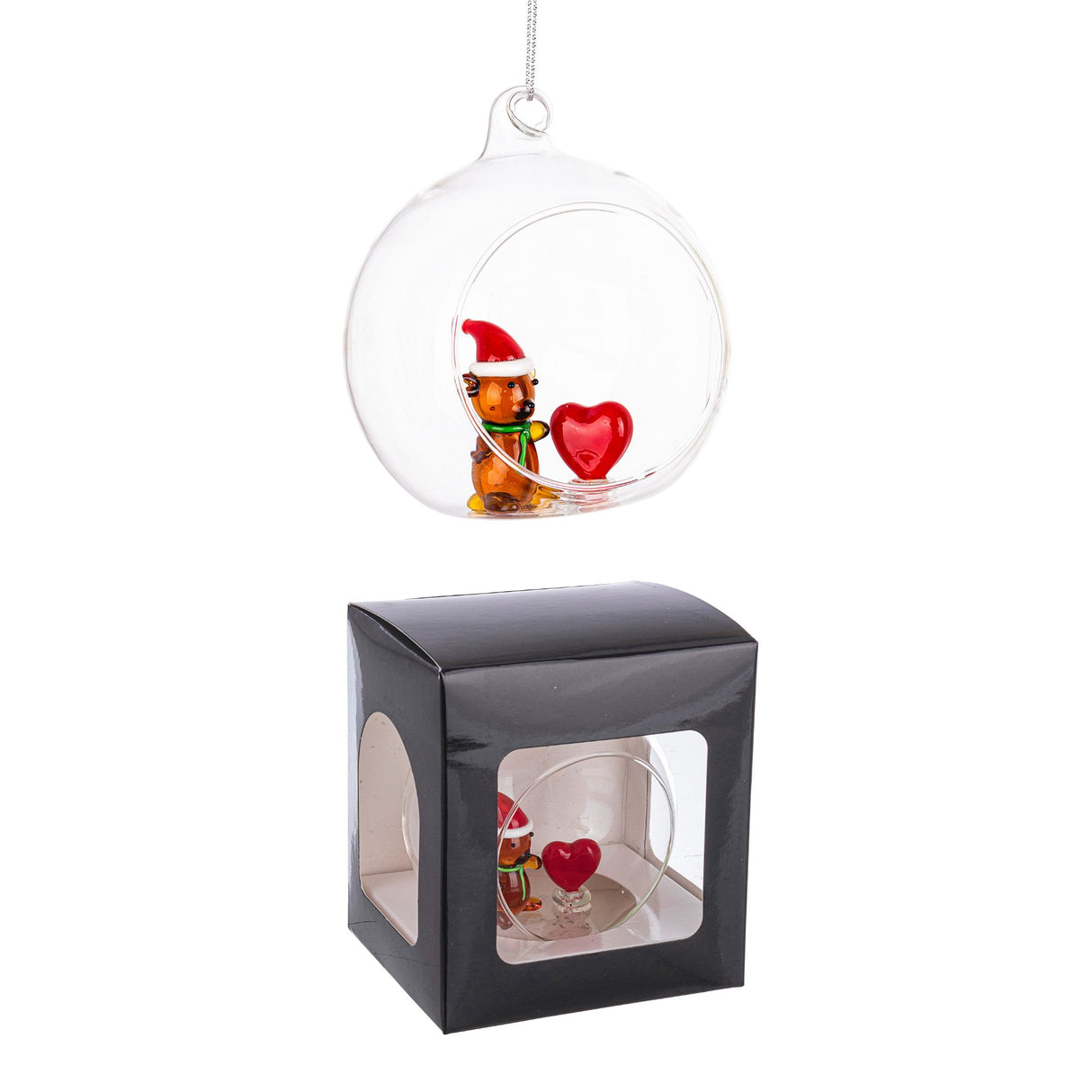 BIZZOTTO Sfera Pallina Albero di Natale Aperta in Vetro Teddy Cuore 8cm