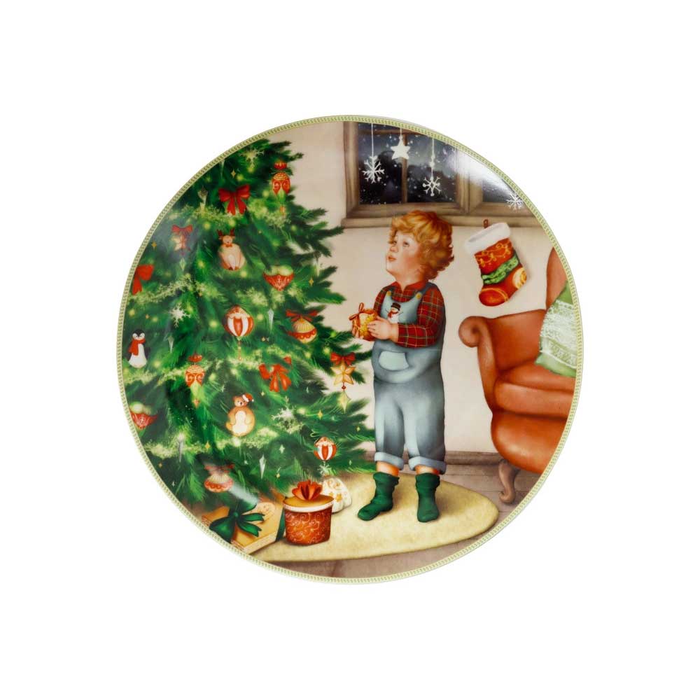 BRANDANI Cuccioli Piattino Natalizio Bimbo con Alberello 30cm Porcellana