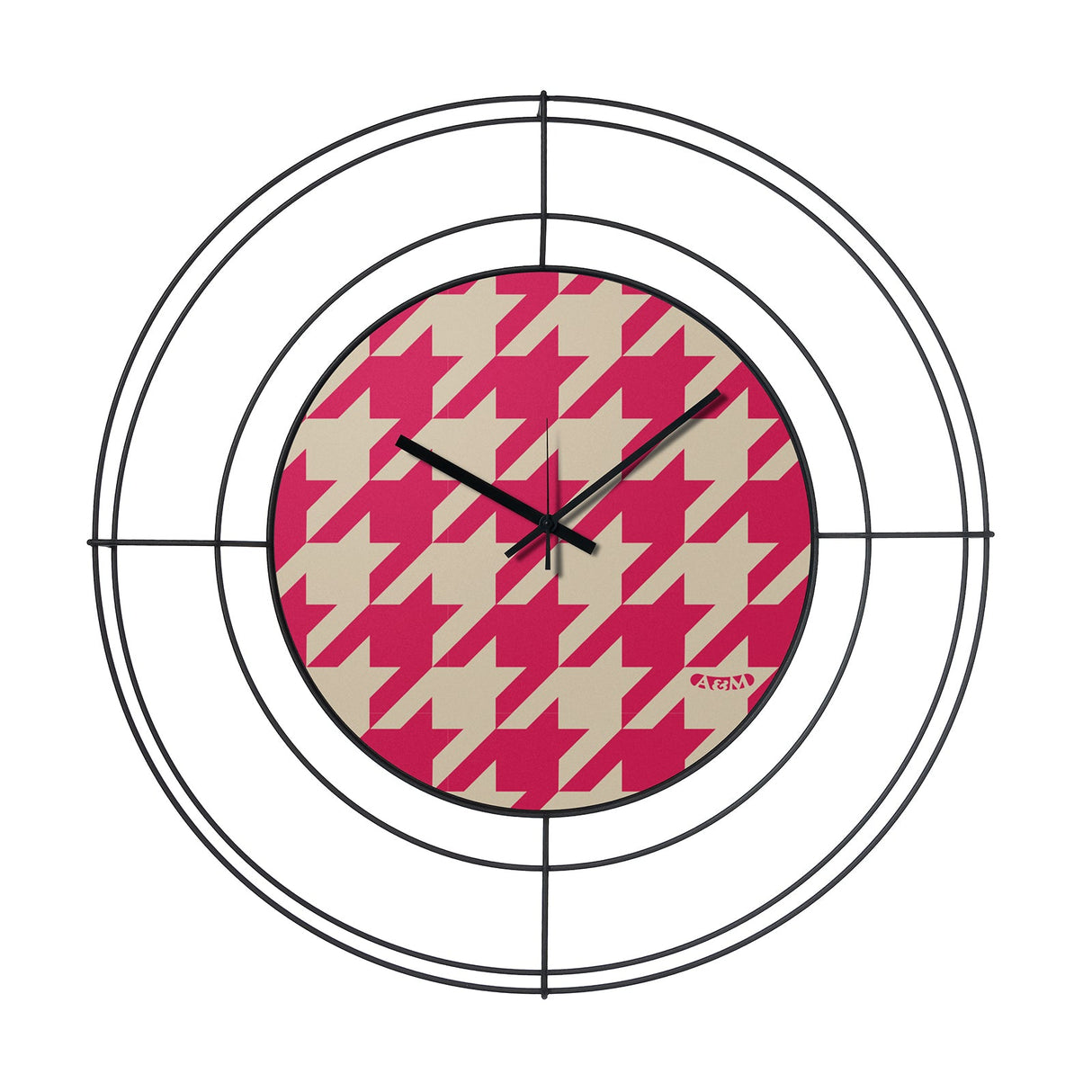 ARTI & MESTIERI Orologio da Parete di Design Nudo Piccolo Pied De Poule Magenta Nero Pied De Poule Magenta