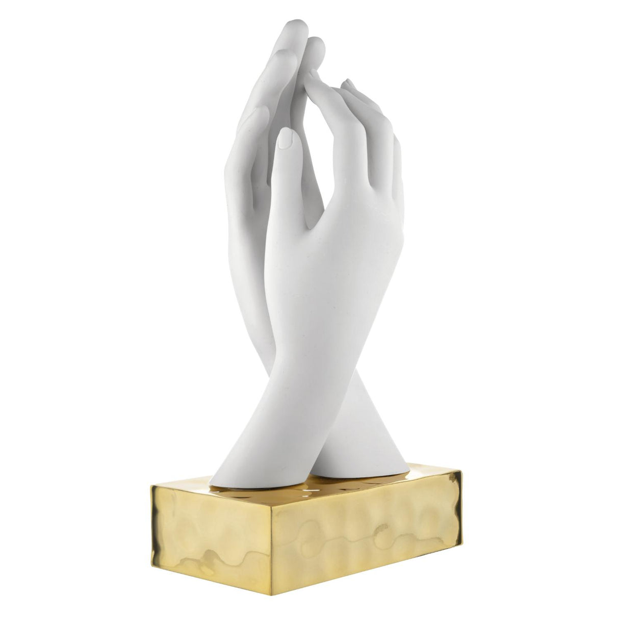 BONGELLI PREZIOSI Scultura Mani Lisce 19cm Bianco Base Oro Marmorino