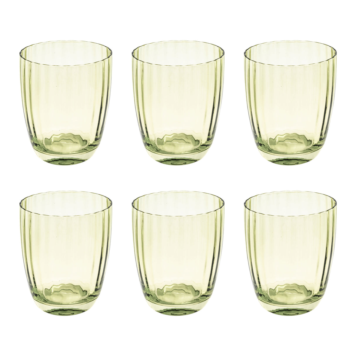 Set 6 bicchieri acqua Rose & Tulipani in pasta di vetro verde zigrinata
