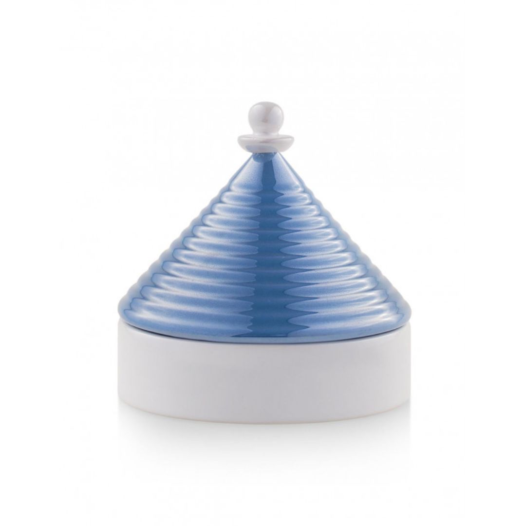 EMÒ ITALIA Scatola Portaoggetti con Coperchio Trullo Pugliese Blu Bianco Ceramica 9 cm