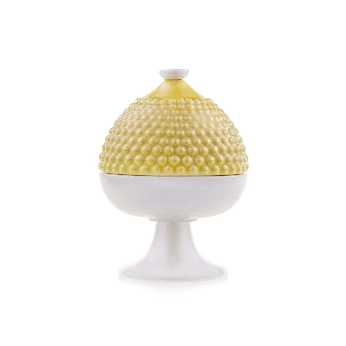 EMÒ ITALIA Scatola Portaoggetti con Coperchio Pumo Pugliese Giallo Bianco Ceramica 11 cm