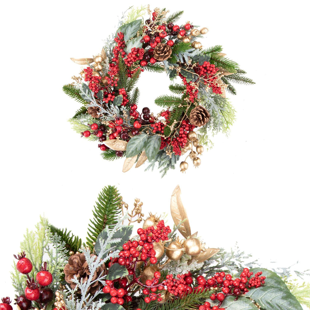 BIANCHI DINO Wreath Garland with Synthetic Berries 36cm Red Gold