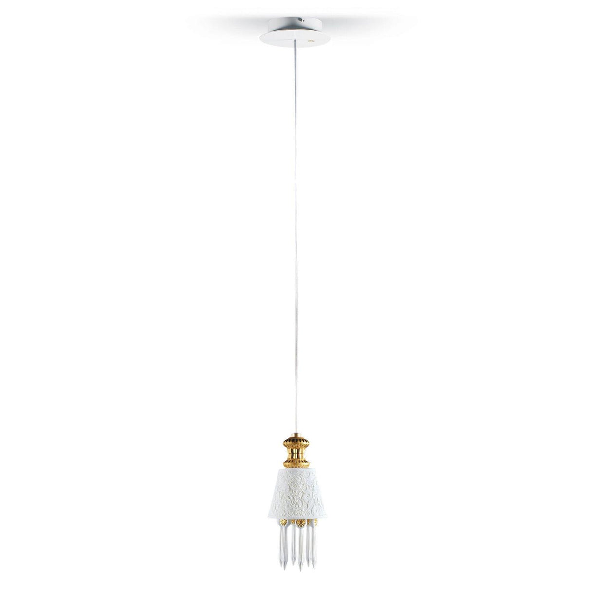 LLADRO' Lampadario Belle De Nuit con Litofania Lustro Oro 170x11cm Porcellana