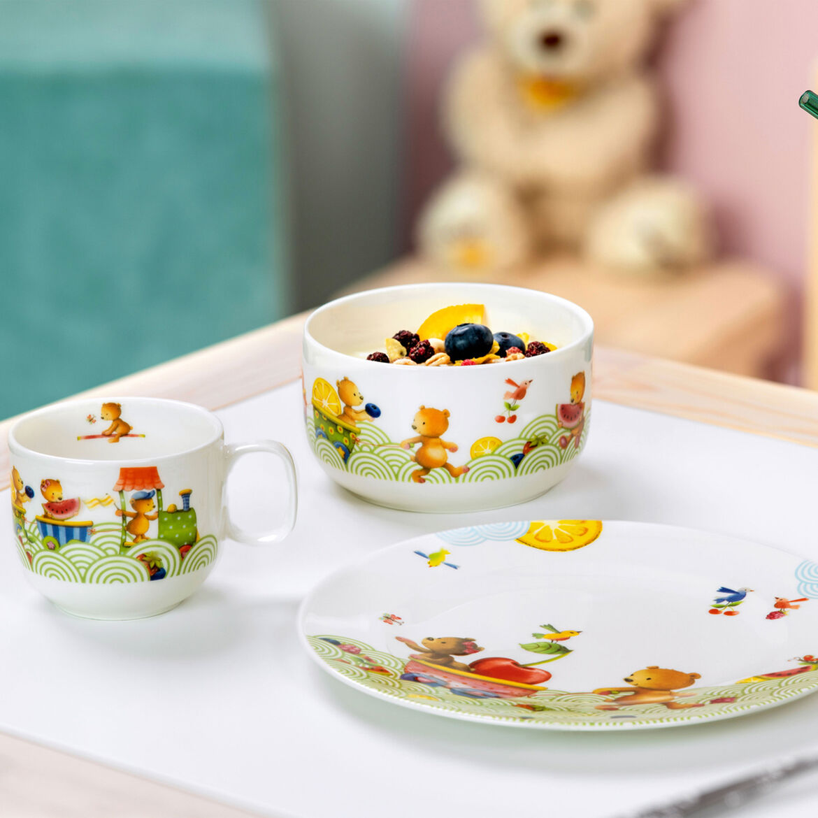 VILLEROY & BOCH Hungry as a Bear Set Bimbo 3 Pezzi Tavola Porcellana