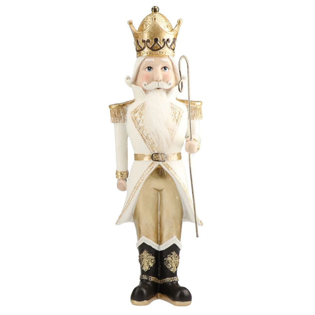 TIMSTOR Schiaccianoci Nutcracker 30,5cm Bianco Oro Poliresina Decorazione Natalizia