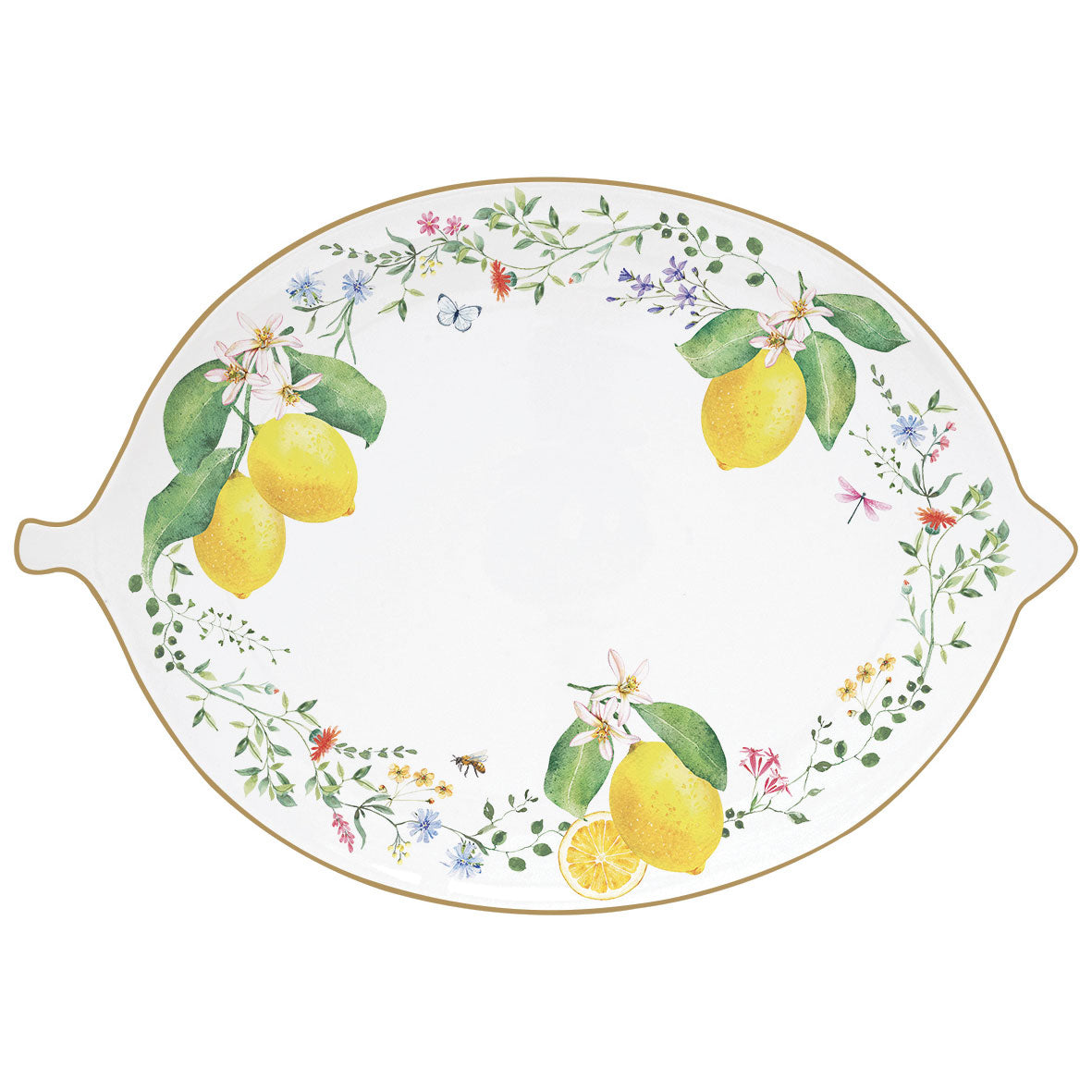 EASY LIFE Fleurs et Citrons Vassoio Limone 30x21,5cm Porcellana