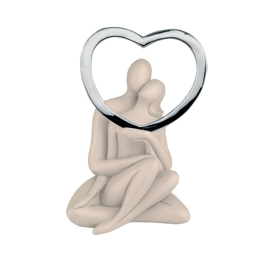 BONGELLI PREZIOSI Statua Figura Innamorati Seduti Nocciola 27cm Marmorino