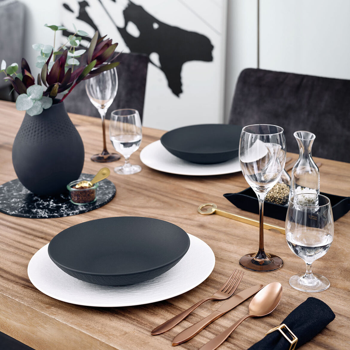VILLEROY & BOCH Manufacture Rock Black Deep Plate Flat Bowl 23.5cm