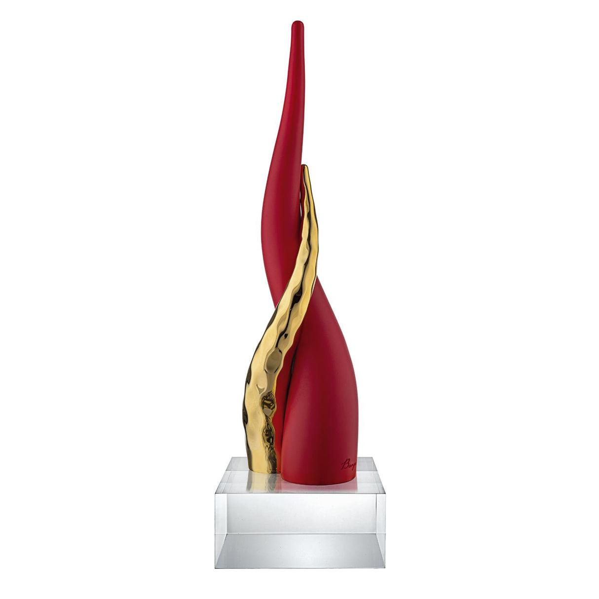 BONGELLI PREZIOSI Cornetto Corni Intrecciati Base Cristallo 28cm Rosso Oro Marmorino