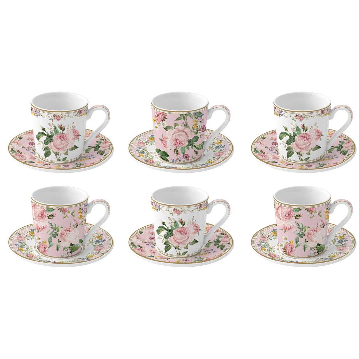 Set 6 tazzine espresso Easy Life in porcellana con decoro floreale 100 ml