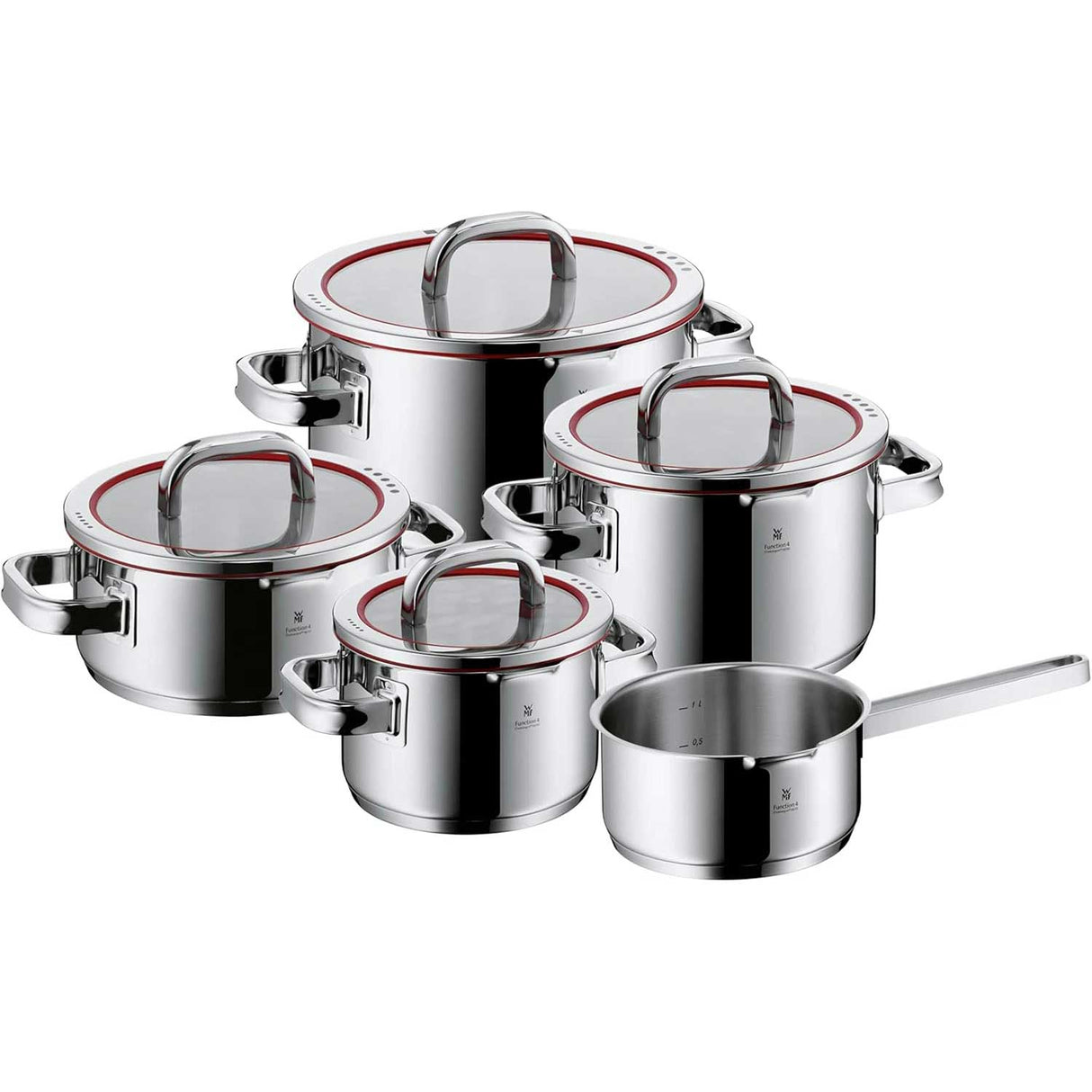 WMF Function 5 Pezzi Set di Pentole Batteria in Acciaio Inox 18/10 Cromargan