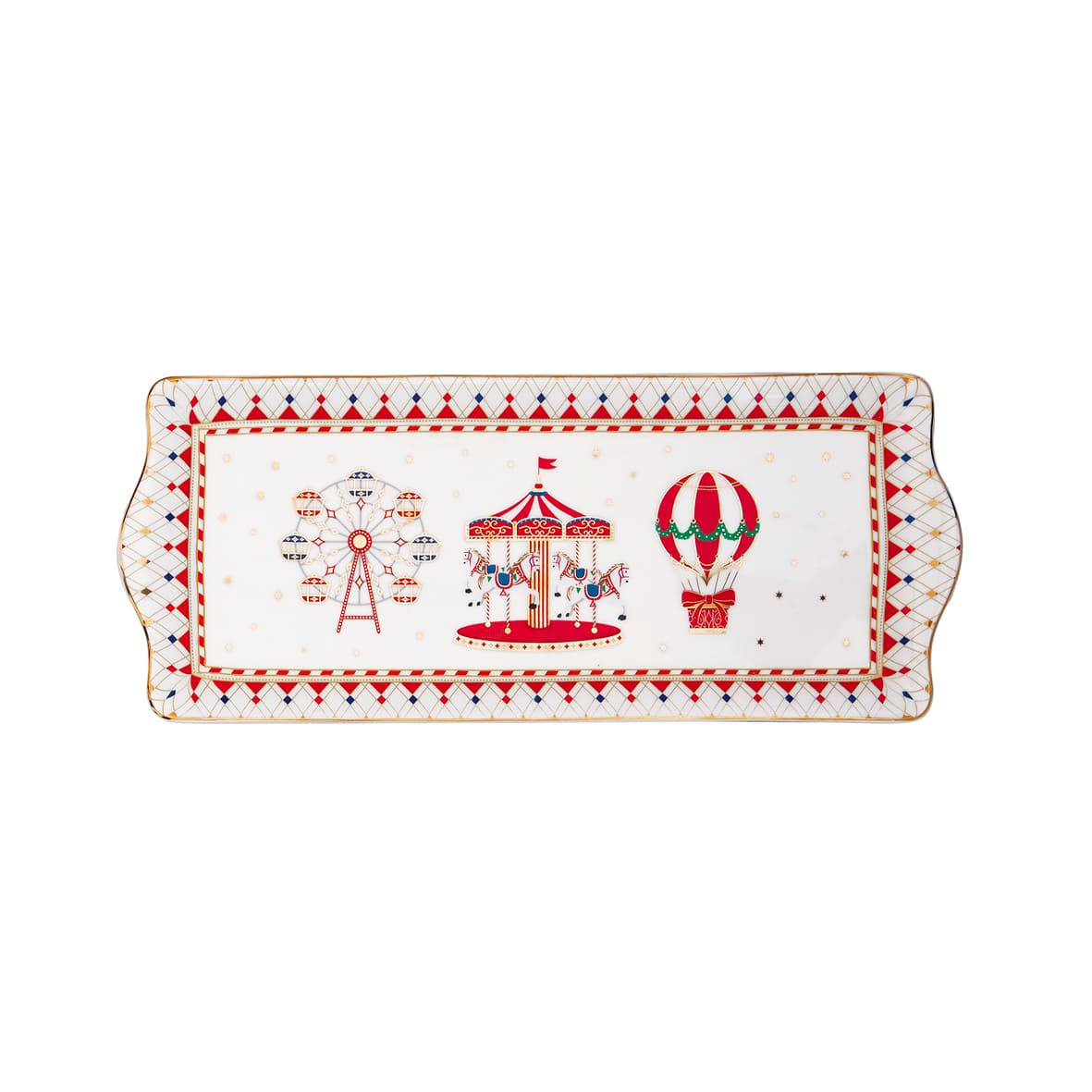Vassoio Magic Christmas Easy Life in porcellana con decoro giostre 35x15 cm