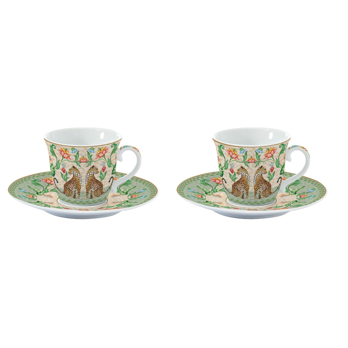 Set 2 tazzine caffè Jungle Vibes Easy Life in porcellana decorata 80 ml