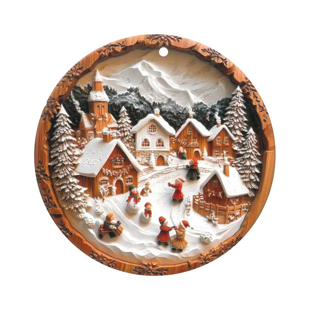 BRANDANI Bianco Natale Decorazione Natalizia Sottopentola Villaggio di Natale 20cm Ceramica e Sughero