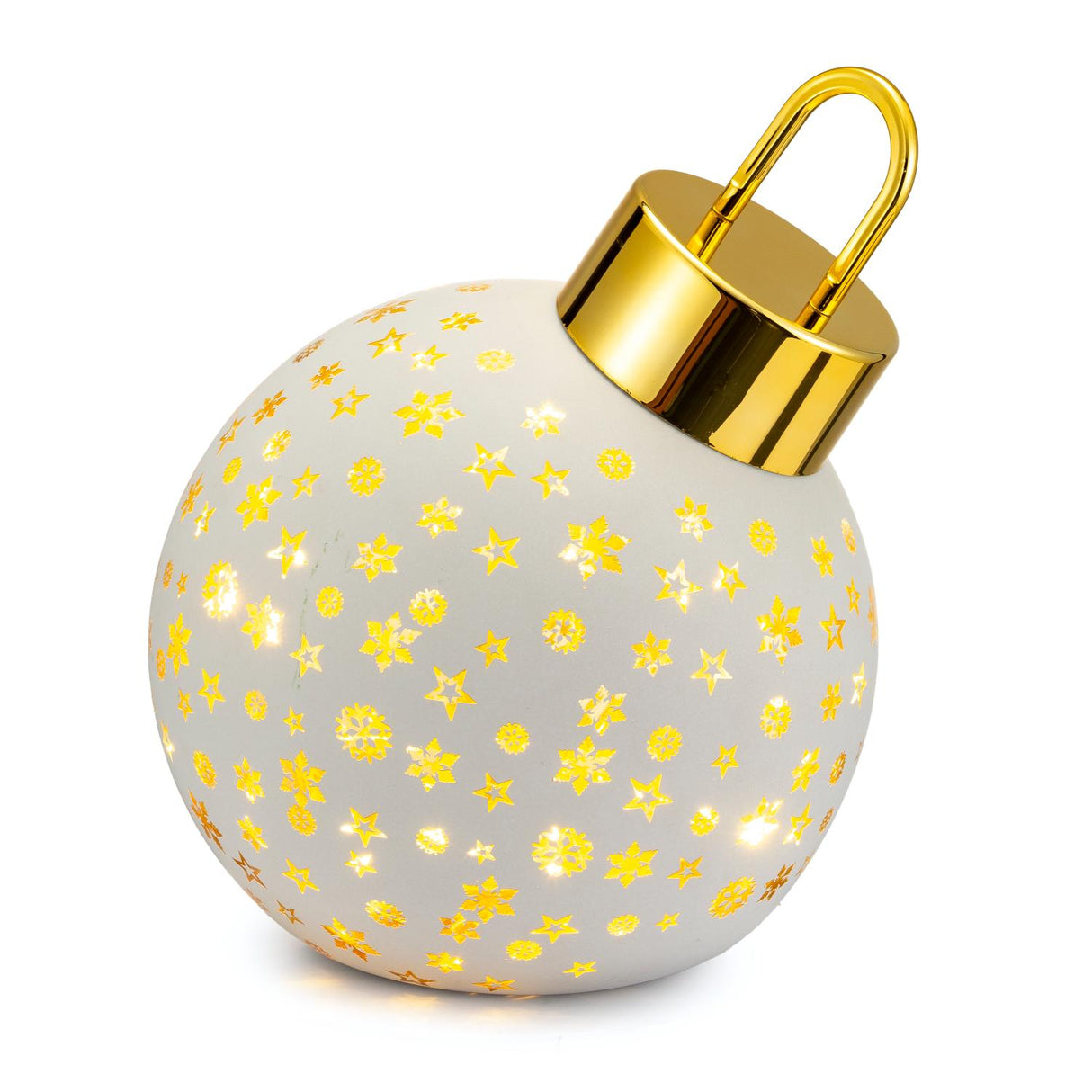 PALAIS ROYAL Palla di Natale Sfera Inclinata Decorazione Natalizia con LED 20cm Bianco Vetro