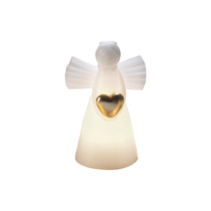 Candela angelo Mascagni Casa in cera bianca con fiamma LED 14 cm