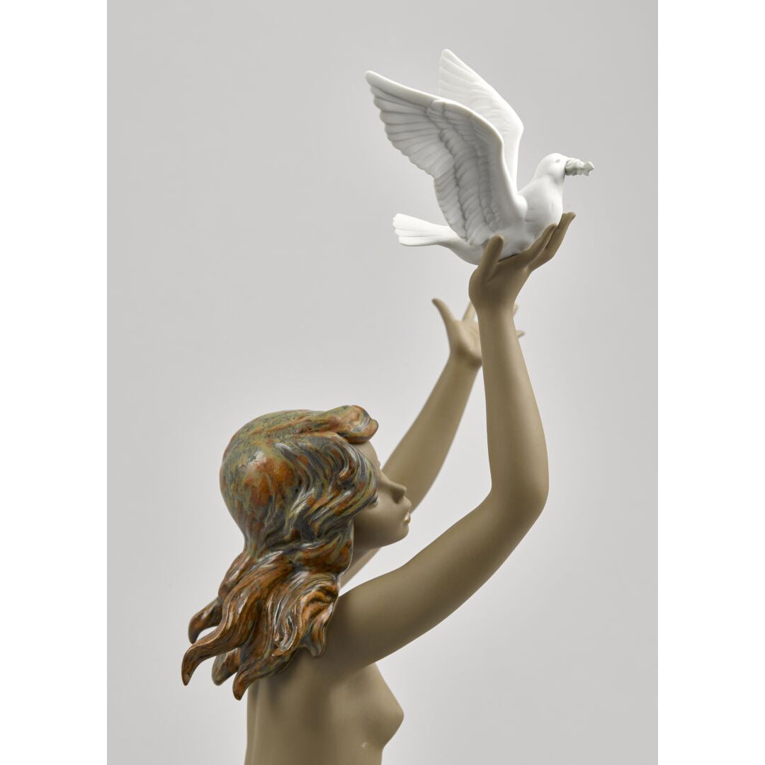 Lladró - Figura Statua Porcellana Donna con Colomba Gres 56cm