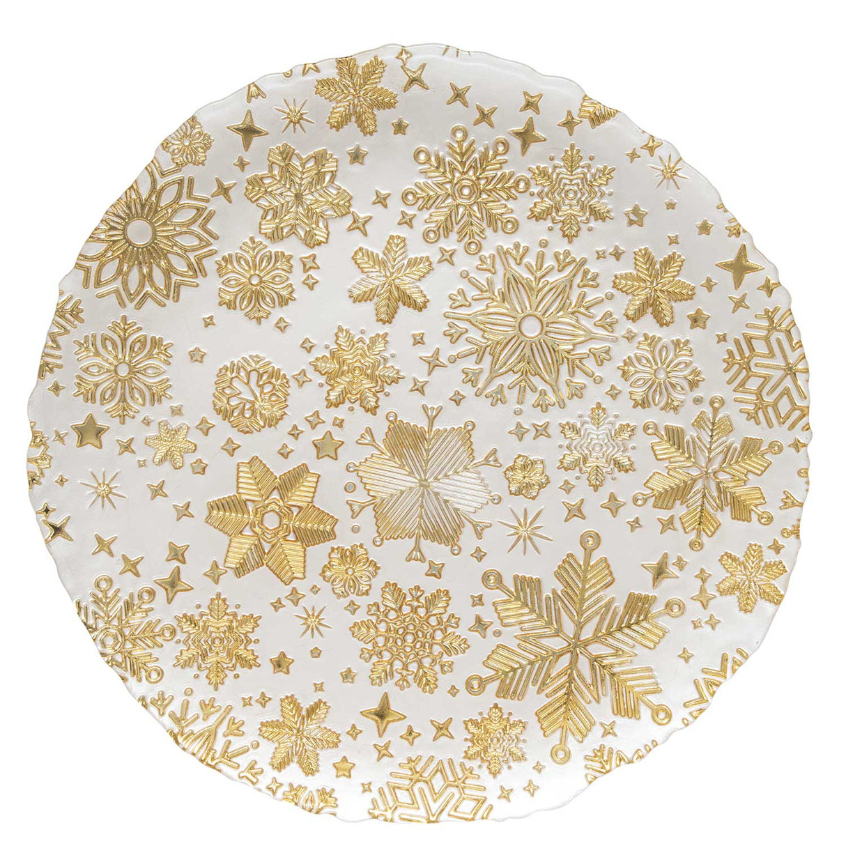 EASY LIFE Piatto Natalizio Bianco con Decoro Oro 33cm Vetro