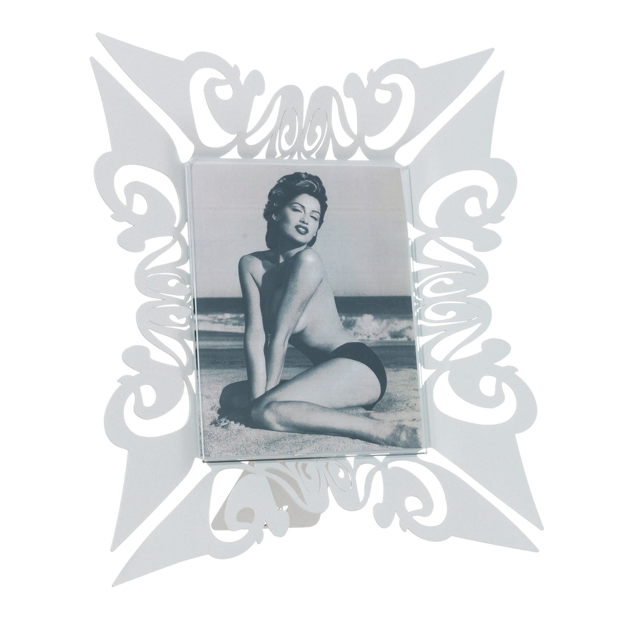 ARTI & MESTIERI Cornice Portafoto Decorata Verticale Vanity Bianco Marmo