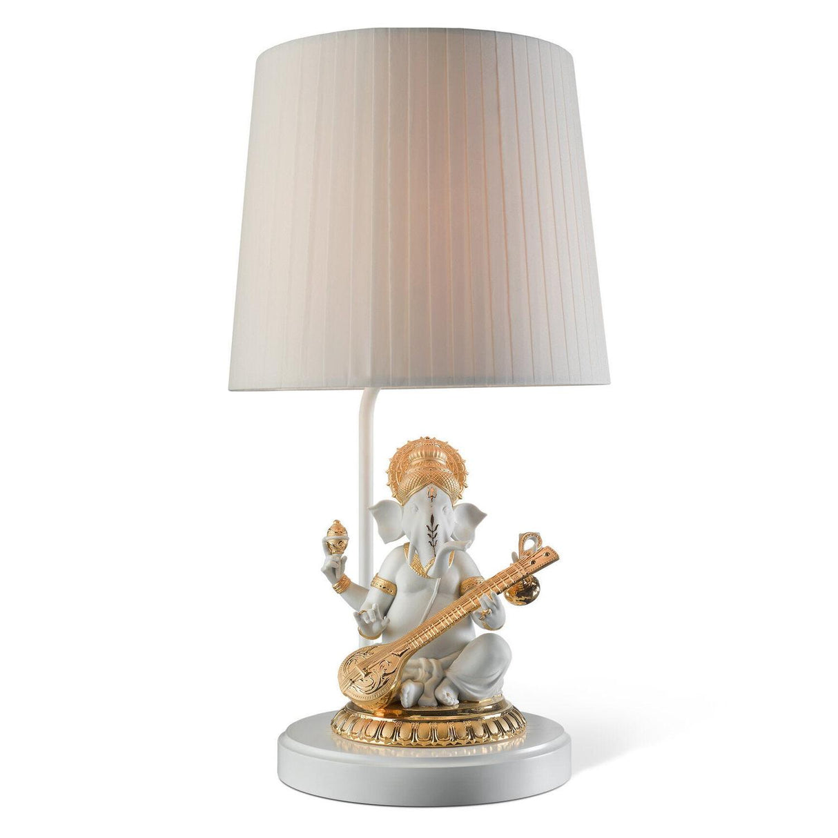 LLADRO' Lampada da Tavolo Ganesha con Veena Lustro Oro 57x30cm Porcellana