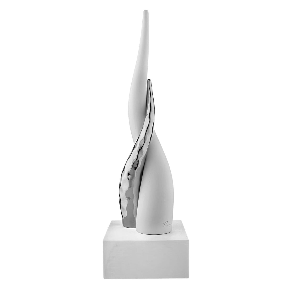 BONGELLI PREZIOSI Cornetto Corni Intrecciati Base Argento Corno Bianco Argento 20cm Marmorino