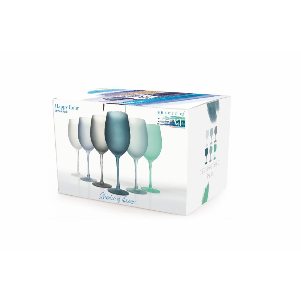 VILLA D'ESTE HOME TIVOLI Happy Hour Set 6 Calici Frosted 650ml Effetto Ghiaccio Vetro