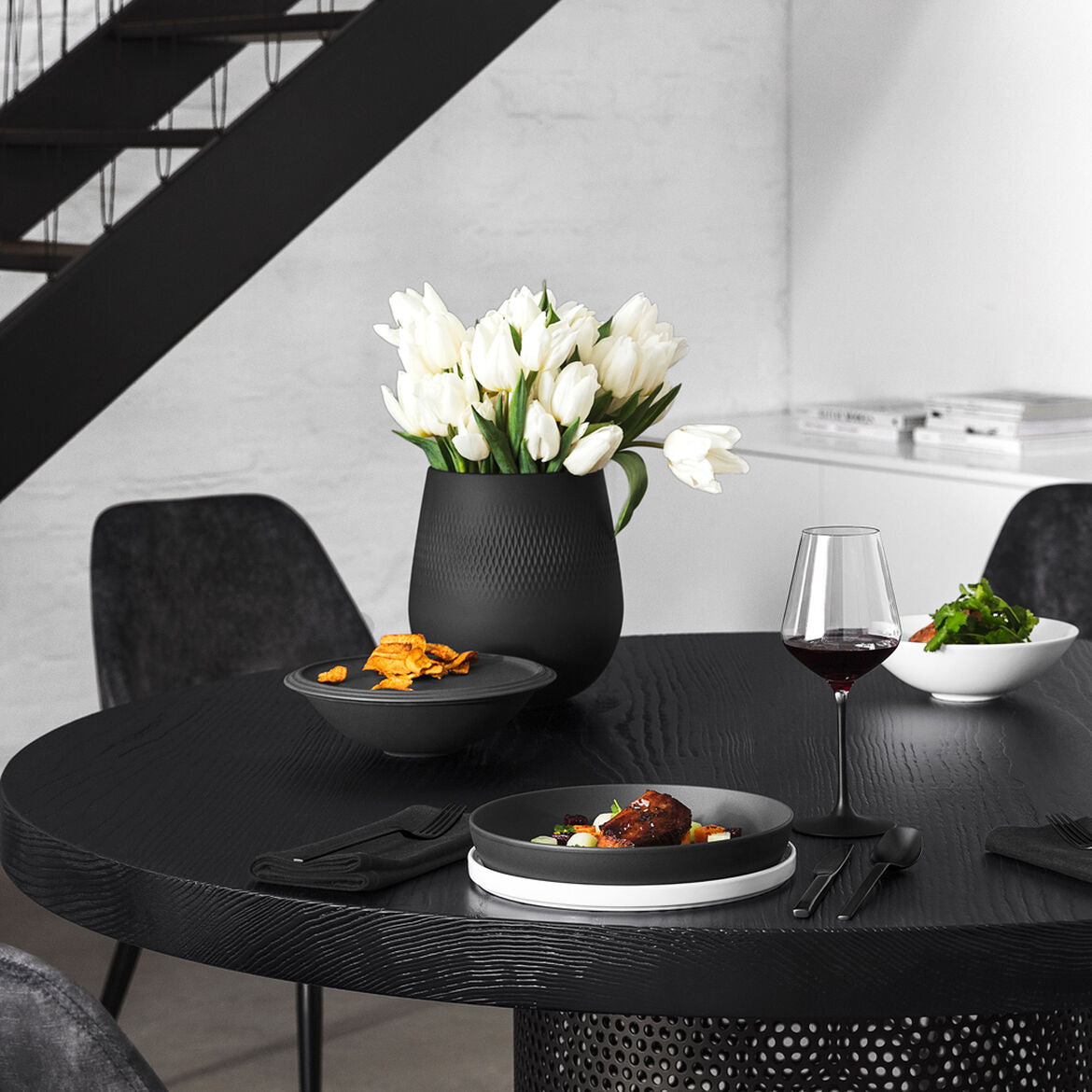 VILLEROY & BOCH Manufacture Collier Nero Vaso Carré 22,5cm Porcellana