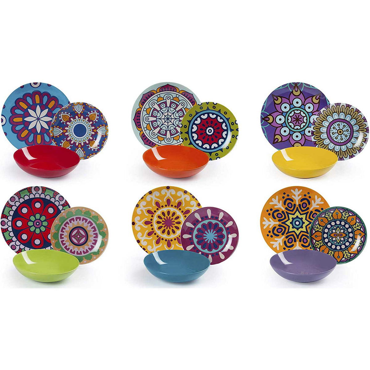 Servizio Posate 24 Pezzi Per 6 Persone Excelsa Mandala Etno - Acciaio Inox Con Manico Colorato