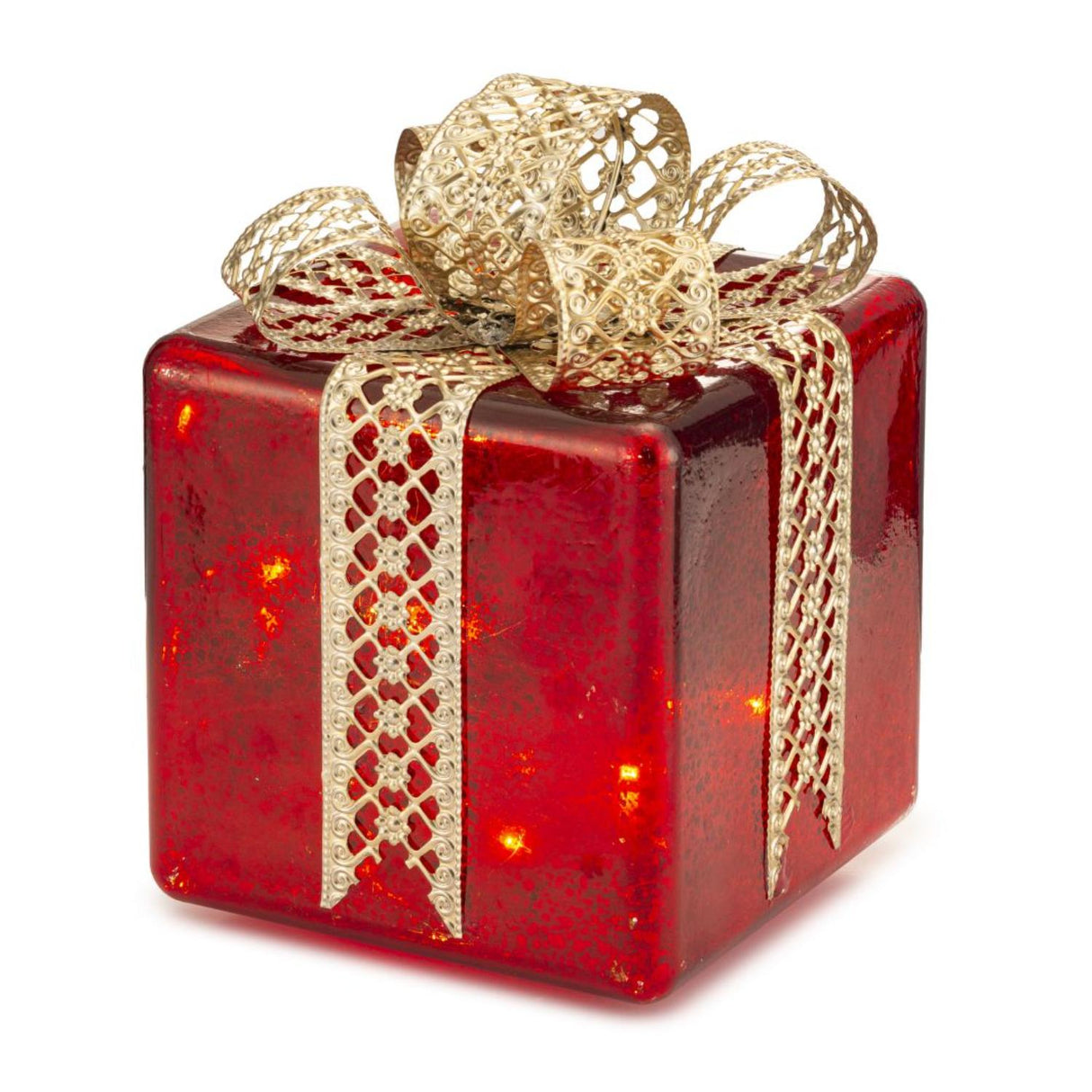 PALAIS ROYAL Pacco Regalo Rosso con LED Decorazione Natalizia 15x22cm Vetro