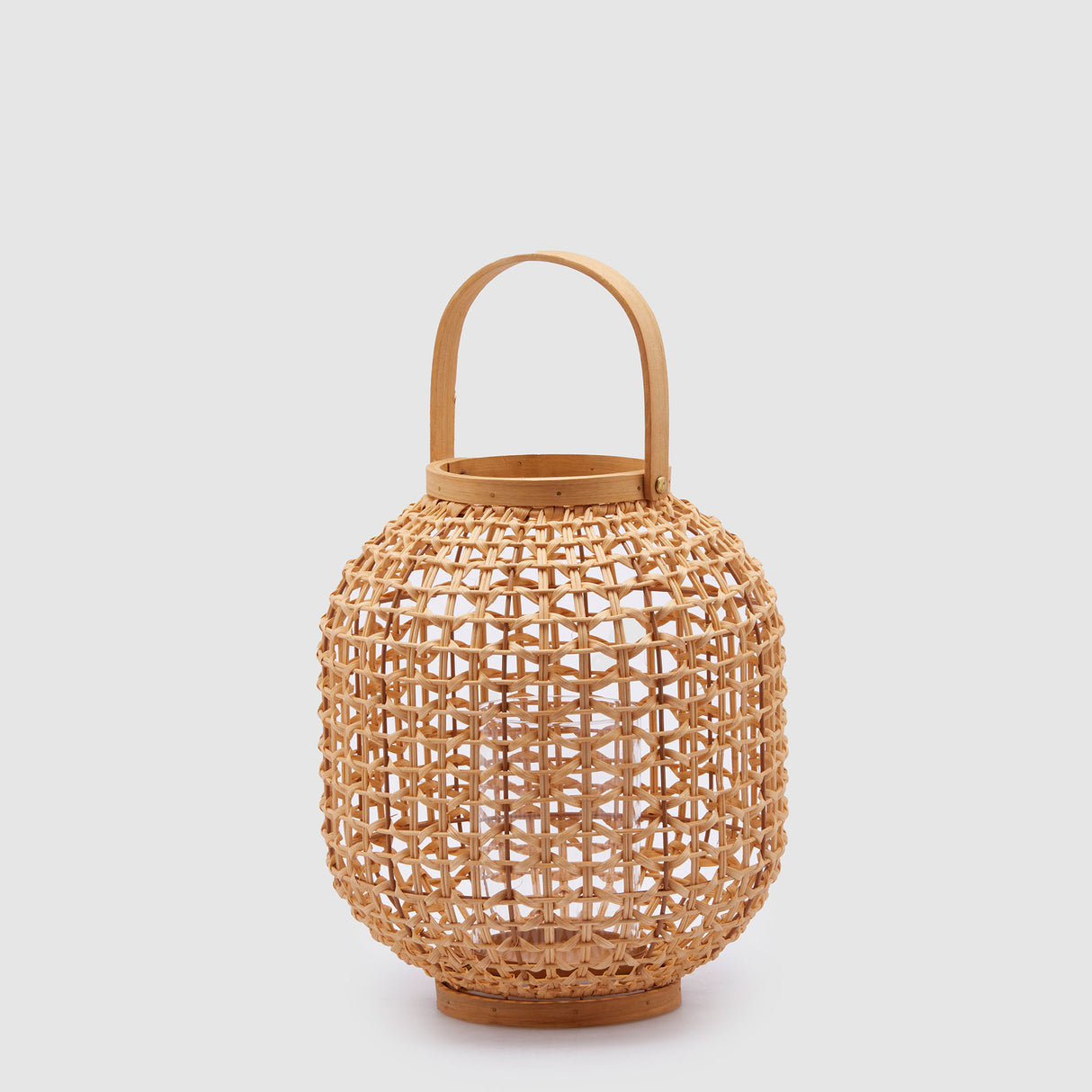 Lanterna bombata EDG in legno naturale con manico 32x27 cm