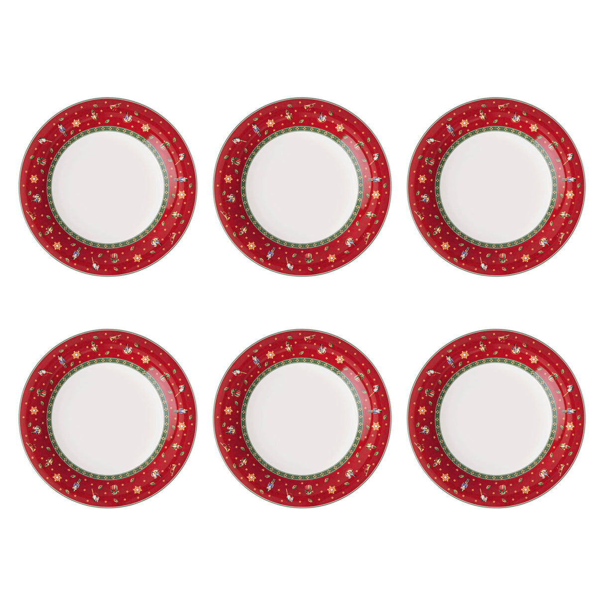 VILLEROY & BOCH Toy's Delight Specials Piatto Piano Set 6 Pezzi Rosso Rotondo 27cm Tavola Natale
