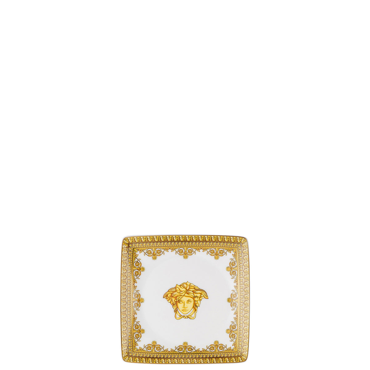 VERSACE Baroque Ciotola Coppa Quadrata Porcellana 12cm Bianco Oro