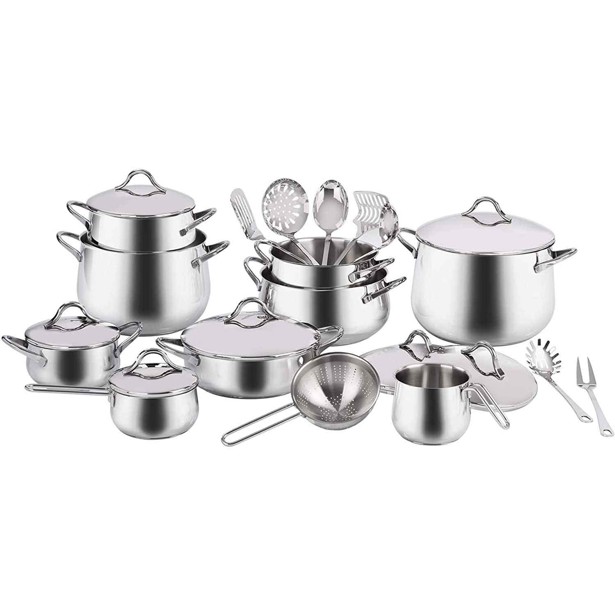 BARAZZONI Mediterranea Cookware Set 24 Pieces Stainless Steel Made in Italy