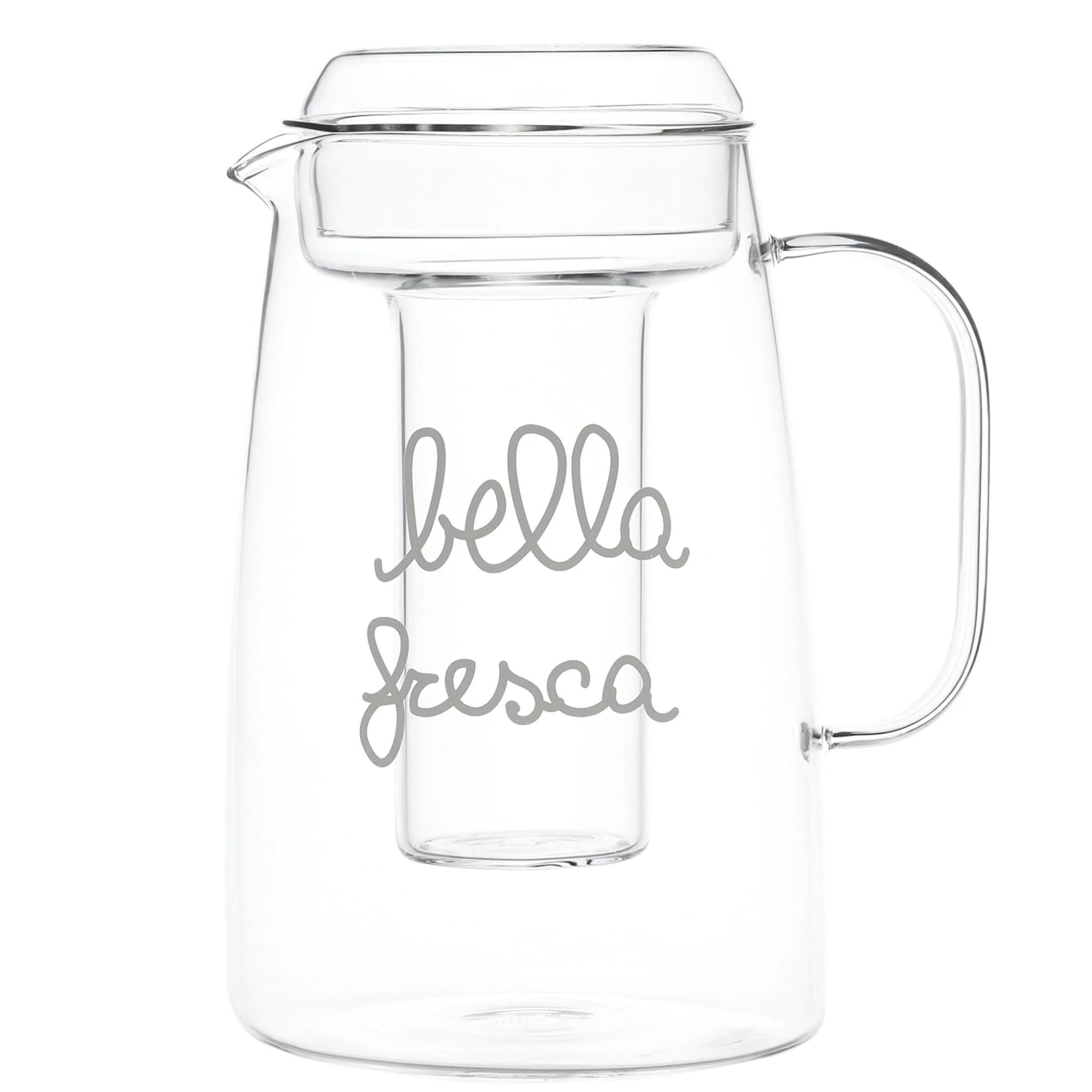 Caraffa In Vetro Da 2 Litri Con Portaghiaccio E Cucchiaio - Perfetta Per Cocktail, Sangria E Bevande Fresche, Tappo Rosso E Design Rotondo (1 Brocca 2L, Tappo Rosso)