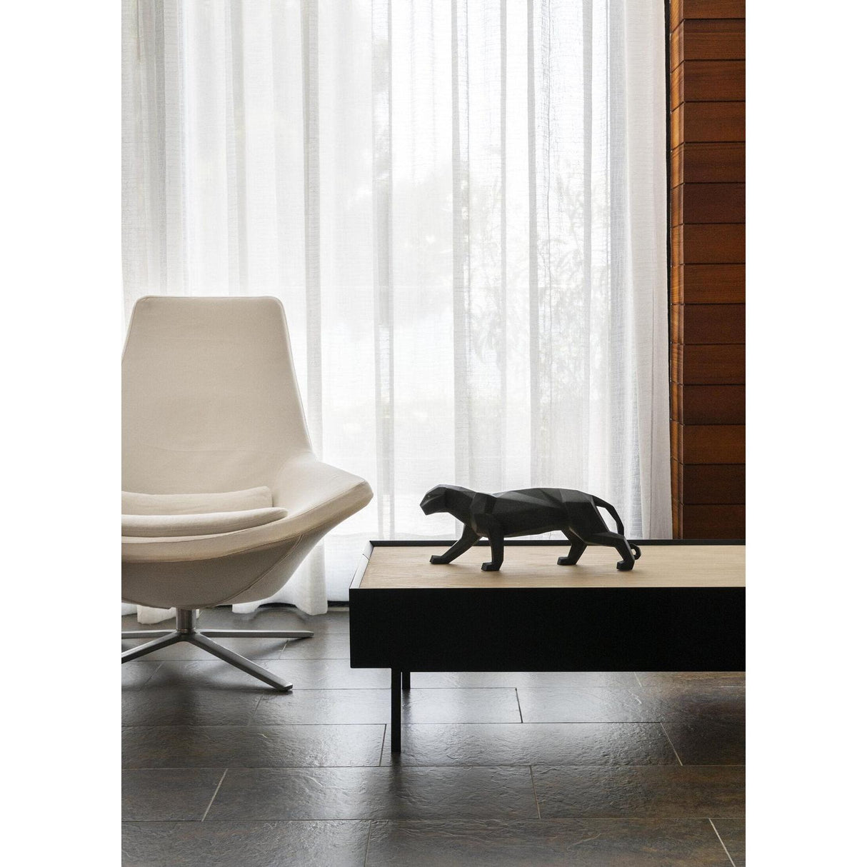 Lladró Scultura Pantera Nero Opaco 19x50cm Porcellana