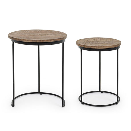 BIZZOTTO Walton Set 2 Tavolini da Caffè Salotto Soggiorno 50-57cm Legno di Mango