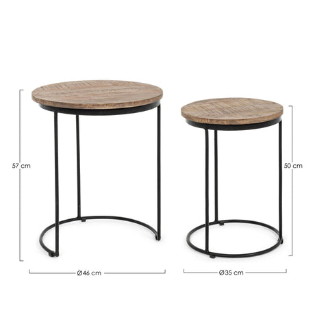BIZZOTTO Walton Set 2 Tavolini da Caffè Salotto Soggiorno 50-57cm Legno di Mango