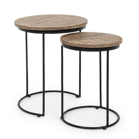 BIZZOTTO Walton Set 2 Tavolini da Caffè Salotto Soggiorno 50-57cm Legno di Mango