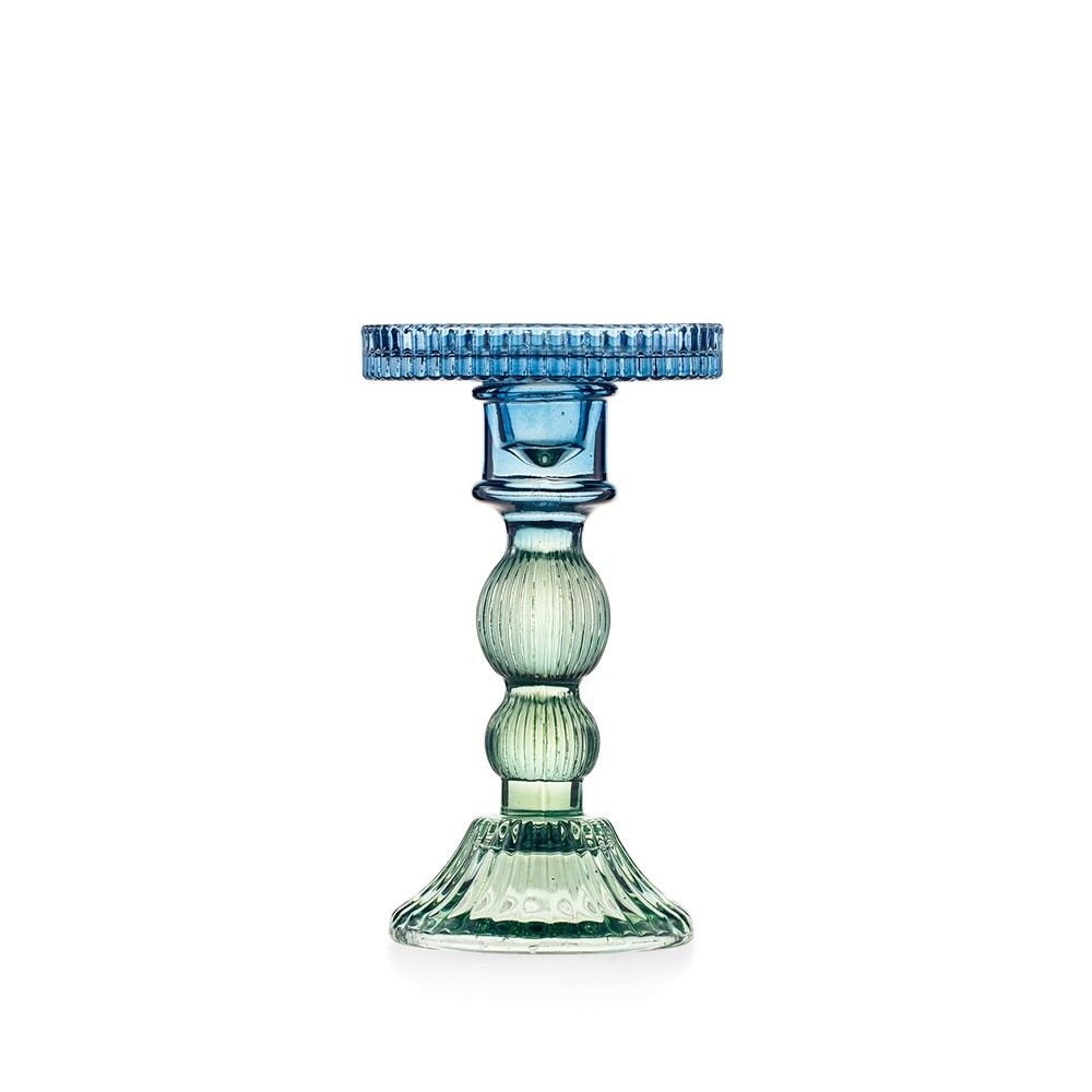 EMÒ ITALIA Atena Candeliere Piccolo Verde in Vetro con Paralume Blu 17cm