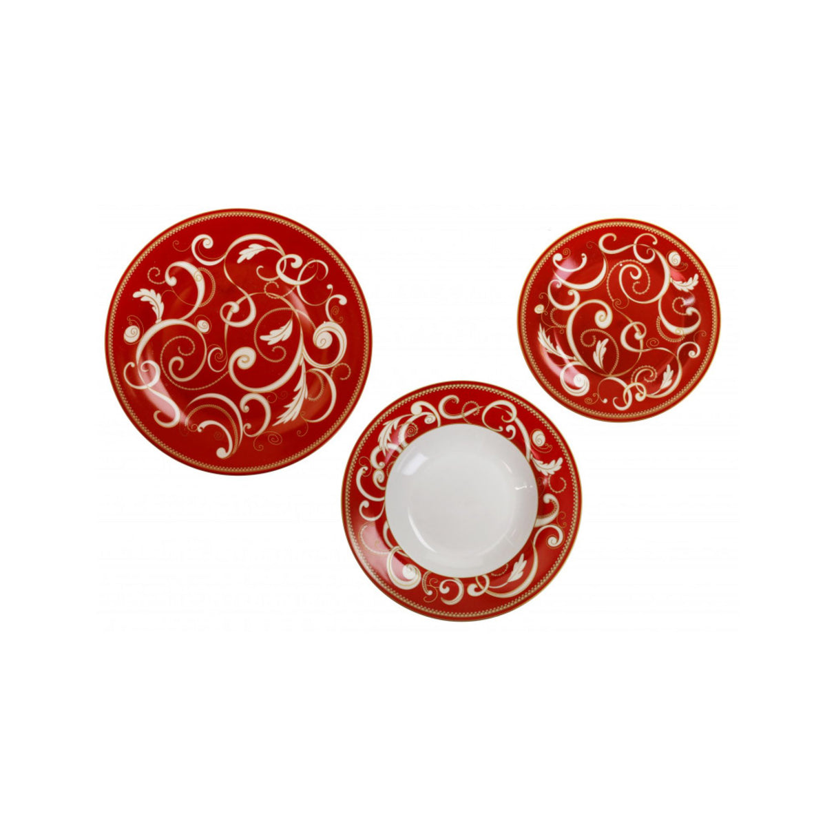 BRANDANI - Filo D'Oro Servizio Tavola 18 Pezzi Rosso Natale Porcellana Tavola Natalizia 52706