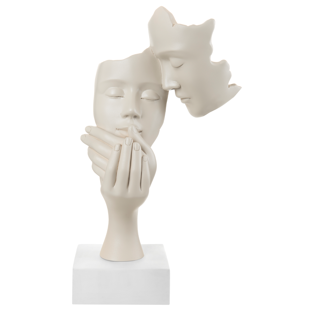 BONGELLI PREZIOSI - Sculpture Statue Couple Face Hazelnut 39cm Marmorino