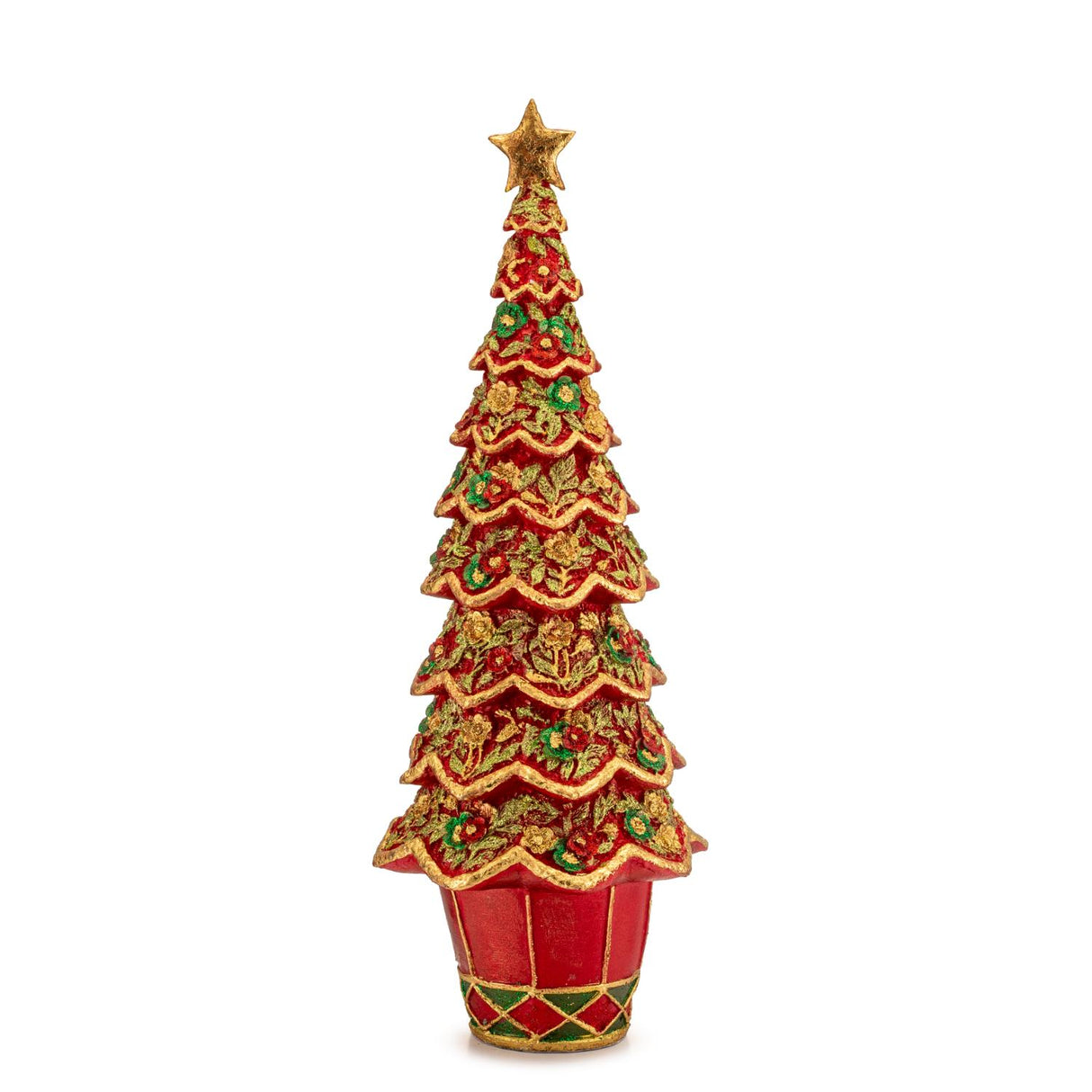 PALAIS ROYAL Albero di Natale Decorazione Natalizia 33cm Rosso Oro Resina